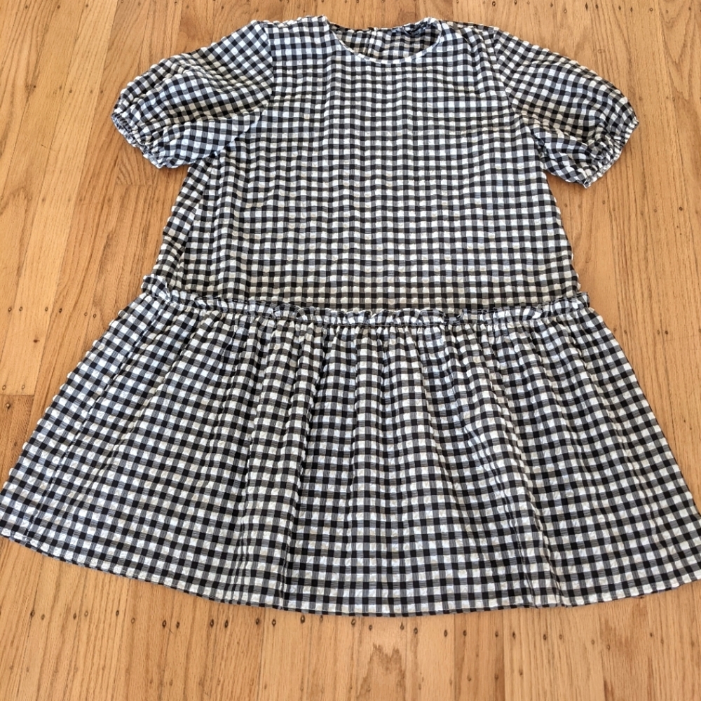 ZARA Puff Sleeve Gingham Mini Dress - Size M